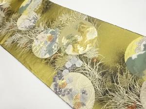 丸文に草花模様織出し袋帯